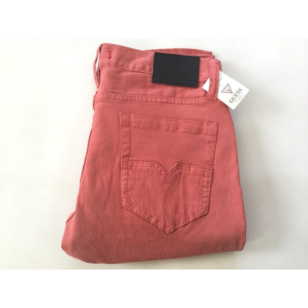 Guess Men's Halsted Slim Tapered Destroy Jeans Coral Soft Stretch Denim Size 31